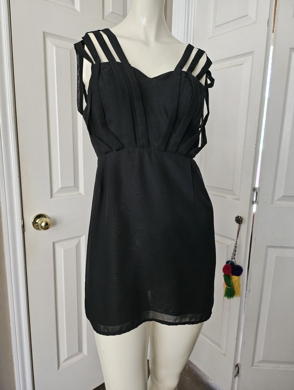 Double In Brass Sexy Sheer Black Polyester Blouse Mini Cocktail Dress Size M